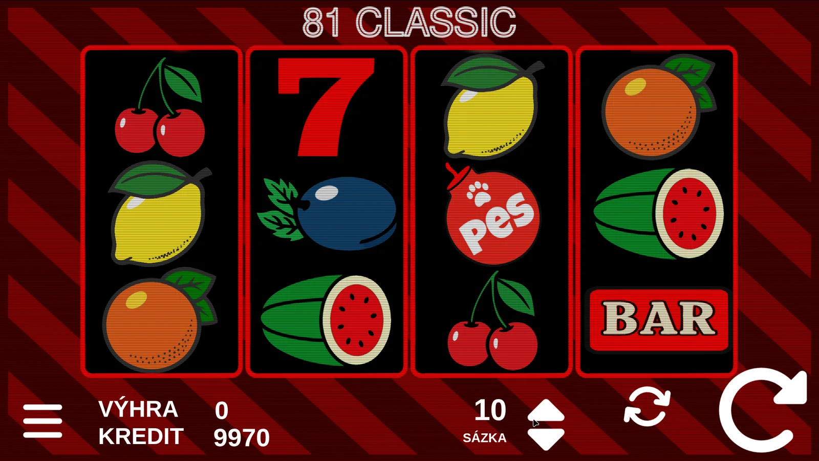 The 81 Classic game screen with four reels and control buttons
