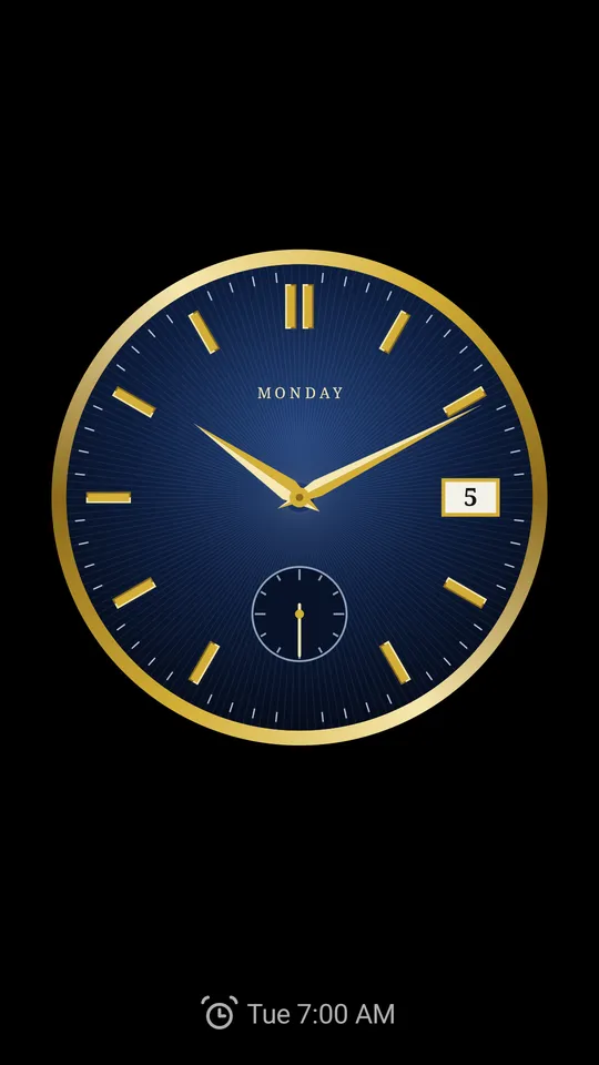 Luxury watch: a gold bezel, blue sunburst dial, date window and small seconds