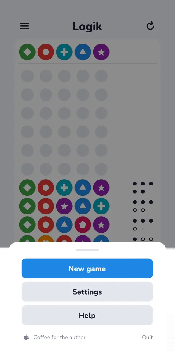 Menu: New game, Settings, Help