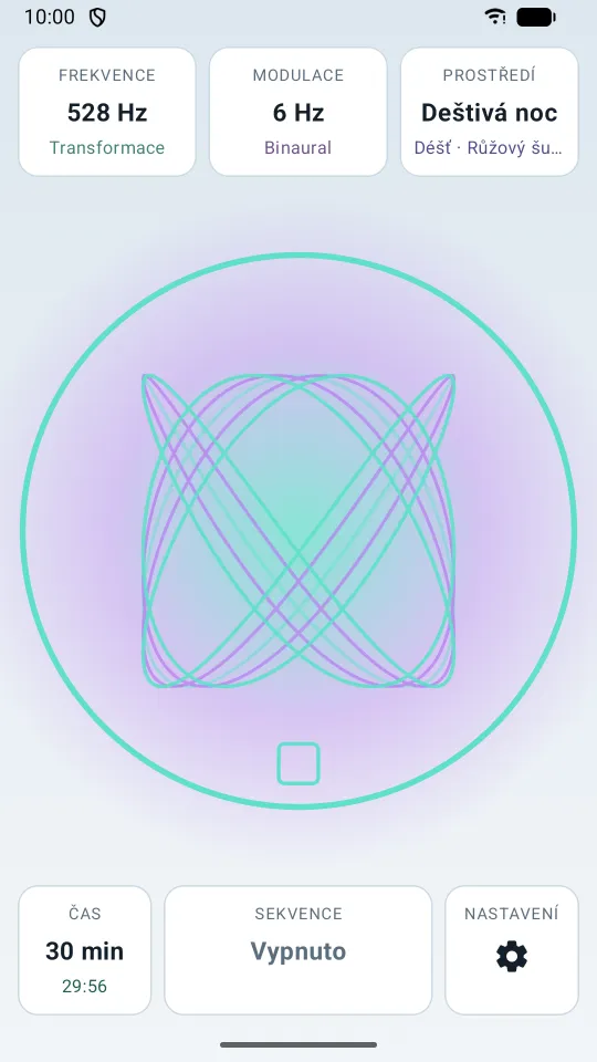 Přehrávač ve světlém tématu s vizualizací Lissajous