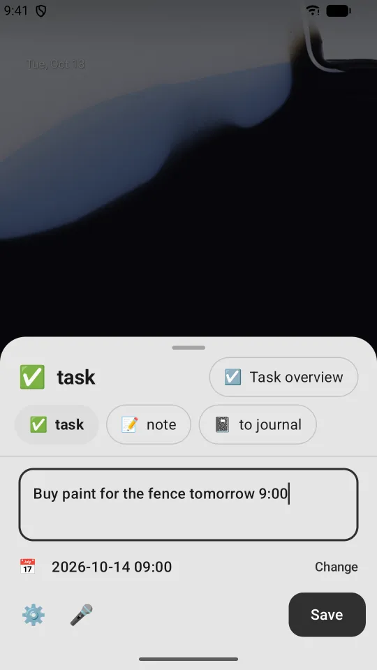 The capture window with a new task and the date recognised from the text